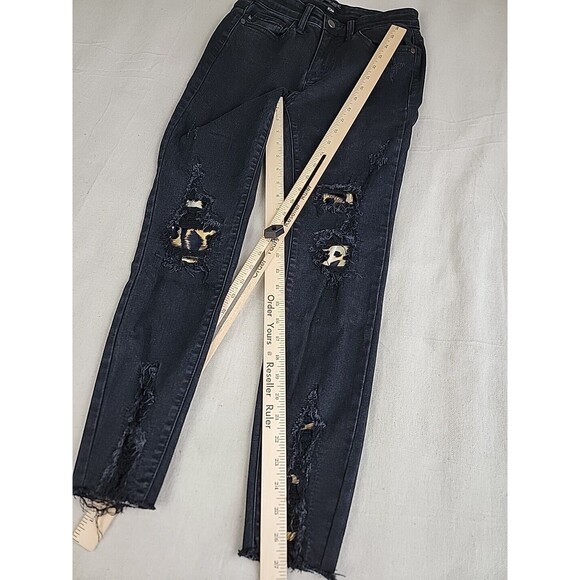 Judy Blue Jeans Womens 3 28x27 Skinny Stretch Ripped Animal Print Black Distress - Picture 2 of 16